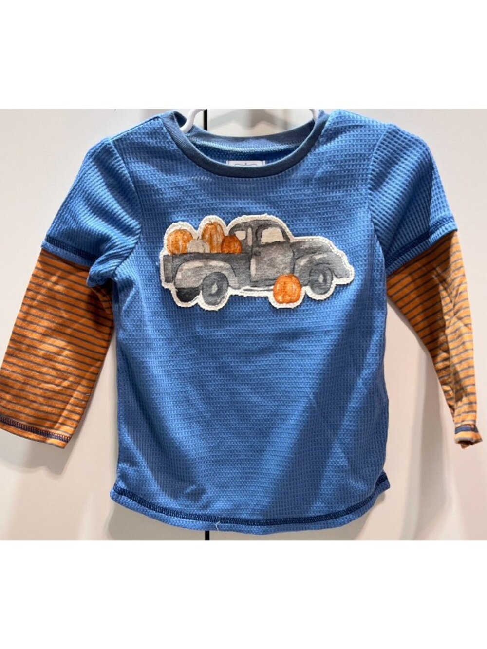 Mud Pie 12-18m NWT pumpkin patch vintage truck blue shirt Halloween Thanksgiving